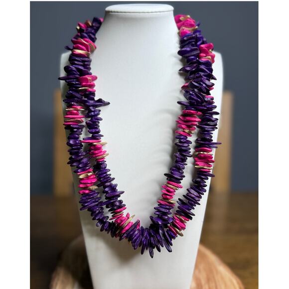 Pink & Purple Extra Chunky Double Strand Puka Shell Necklace. - Picture 1 of 3